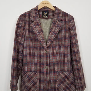 Vintage Panther Wool Plaid Blazer lined Suit Jacket red blue gray Academia 13/14